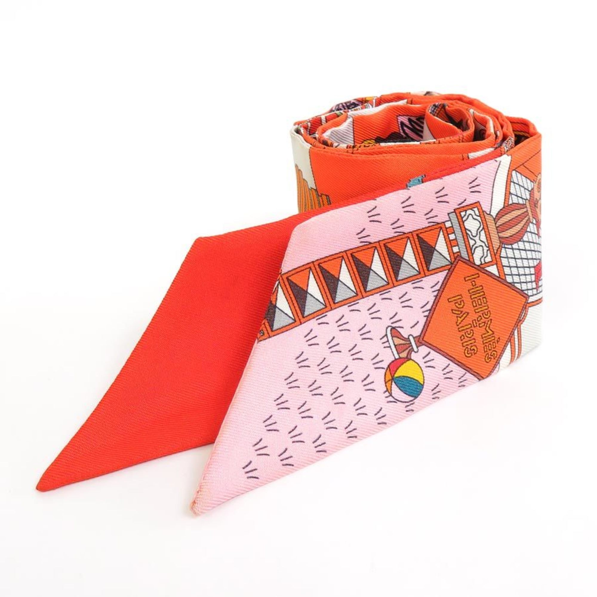 Hermes Scarf Twilly Silk Orange Unisex